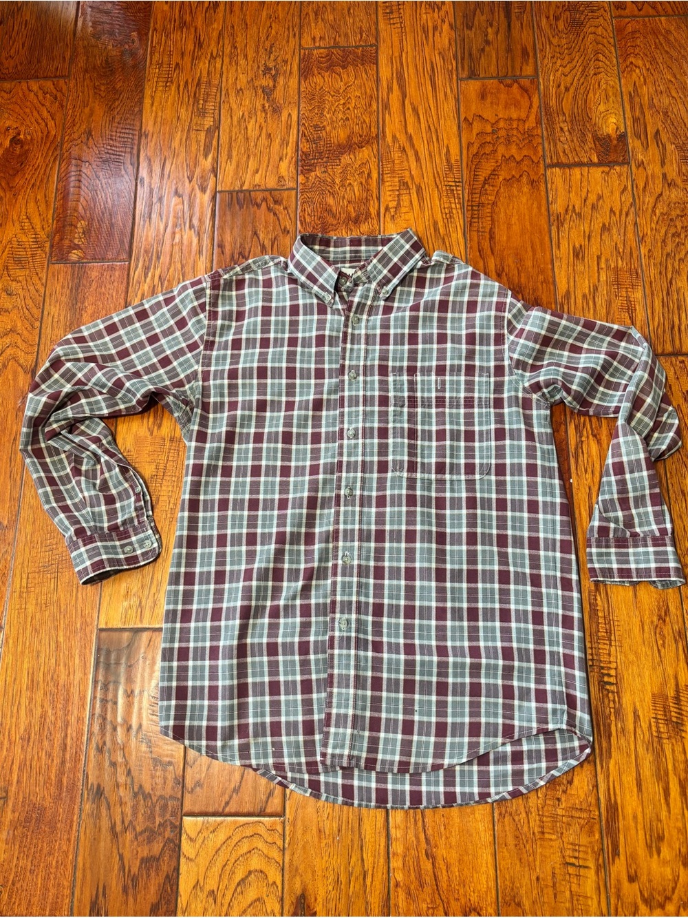 Wrangler Men’s Burgundy and Cream Plaid Button-Down Shirt,Western